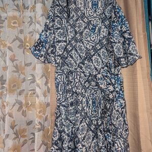 Zara Blue and White Patterned Mini Dress